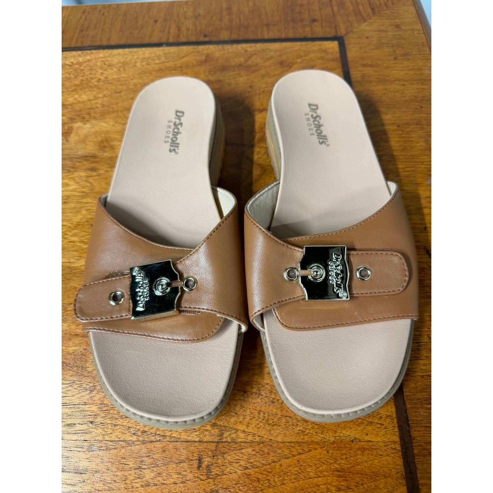 Dr. Scholls Womens 6 W Brown Island Icon Slide Sandals Buckle Comfort Shoes